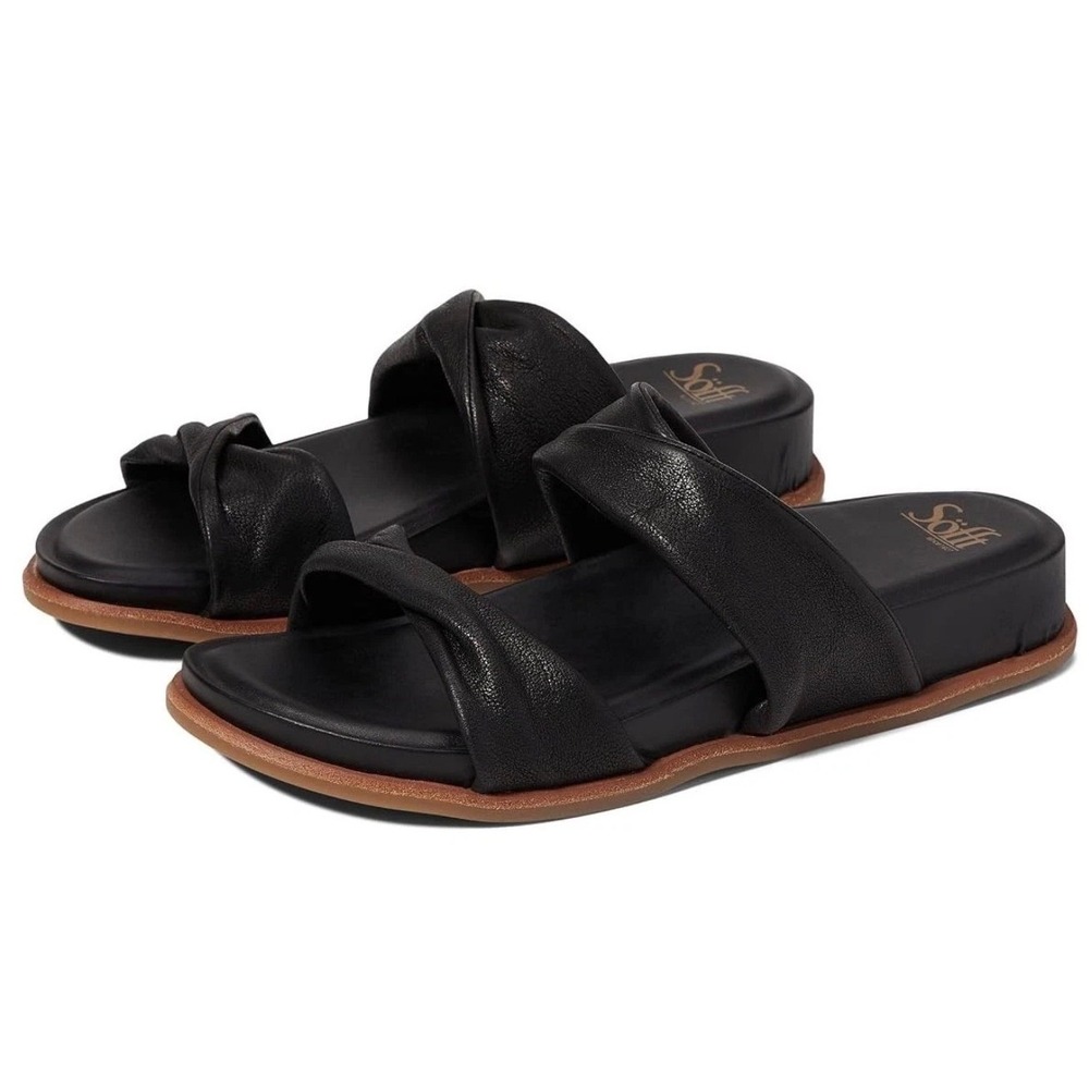Sofft Black Leather Twisted Knot Double Strap Slide Sandals SF0063001 Womens 9M